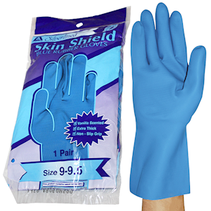 Skin Shield Silver Lined Natural Rubber Gloves, Biodegradable, Size 6.5, Blue, Vanilla Scent, Extra Thick, HACCP Grade, 1 Pair/Pack Pair