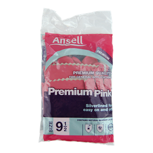 Ansell Silver Lined Natural Rubber Gloves, Biodegradable, Size 6.5, Pink, 1 Pair (144) Pair