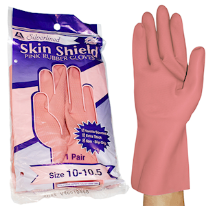 Skin Shield Silver Lined Natural Rubber Gloves, Biodegradable, Size 6.5, Blue, Vanilla Scent, Extra Thick, HACCP Grade, 1 Pair/Pack Pair