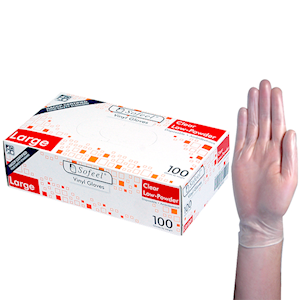Sofeel Vinyl Gloves, Recyclable, 5.0g, Low Powder, Large, Blue, HACCP Grade, 100/Box Box