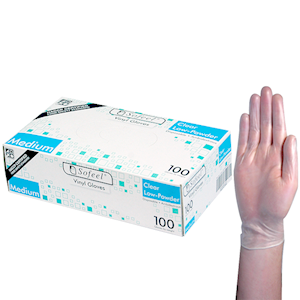 Sofeel Vinyl Gloves, Recyclable, 5.0g, Low Powder, Large, Blue, HACCP Grade, 100/Box Box