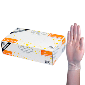 Sofeel Vinyl Gloves, Recyclable, 5.0g, Low Powder, Large, Blue, HACCP Grade, 100/Box Box