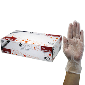 Sofeel Vinyl Gloves, Recyclable, 5.0g, Powder Free, Large, Blue, HACCP Grade, 100/Box Box.
