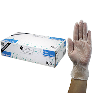 Sofeel Vinyl Gloves, Recyclable, 5.0g, Powder Free, Large, Blue, HACCP Grade, 100/Box Box.