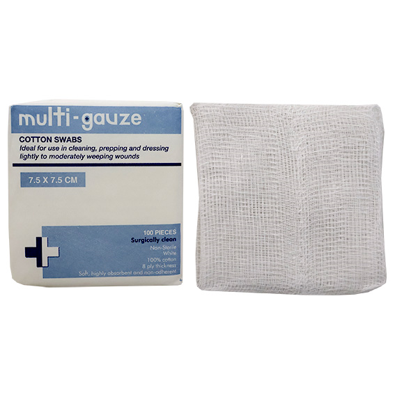 Livingstone Gauze Swabs, 5 x 5 cm x 8 Ply, 100 Percent Cotton, Surgically Clean, Non-Sterile, White, 100 Pieces/Pack Pack