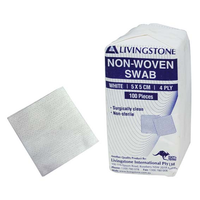 Livingstone Gauze Swabs, 5 x 5 cm x 8 Ply, 100 Percent Cotton, Surgically Clean, Non-Sterile, White, 100 Pieces/Pack Pack