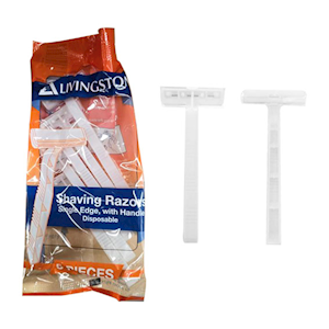 Livingstone Disposable Shaving Razors, Single Blade with Handle, White, 5/Bag, 20 Bags/Box Box