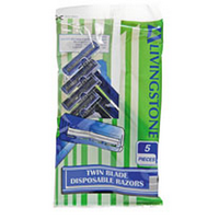 Livingstone Disposable Ultra Sharp Shaving Razors, Twin Blade with Handle, Blue, 5/Bag, 1600/Carton Box