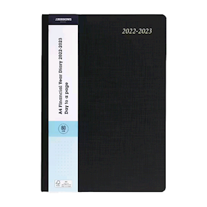 J.Burrows A4 Day-To-Page Textured Diary FY 2022-2023, Black, Each Each