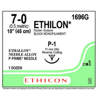 Ethilon Nylon Suture 7/0, 45cm, P-1 11mm, Black, Polyamide, 1696G 12/Box Pack