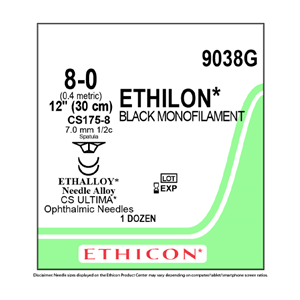 Ethilon Nylon Suture, Black Monofilament, Size 8-0, 1/2 Circle, 30cm ...