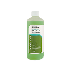 Microshield® 2 Chlorhexidine Skin Cleanser, 2pct w/v Chlorhexidine Gluconate, 500mL, Green, Loose Bottle