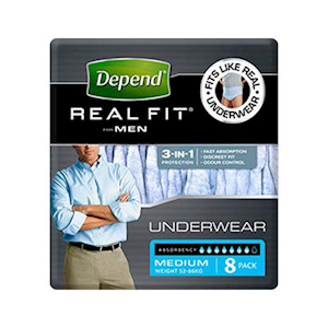DEPEND REAL-FIT UNDERWEAR MEN,S/M 72-102CM, 8/PKT, 4PKT/CTN Carton