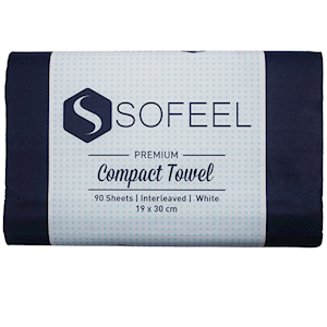 Sofeel Premium Compact Hand Towel, Interleaved, Biodegradable Paper, 30 x 19cm, Unbleached White, 90 Sheets/Pack, 2,160/Carton Carton