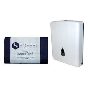 Sofeel Premium Compact Hand Towel, Interleaved, Biodegradable Paper, 30 x 19cm, Unbleached White, 90 Sheets/Pack, 2,160/Carton Carton