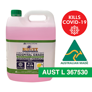 KOVIT Hospital Grade Disinfectant Kills SARS & COVID-19 Neutral pH, 5L, BKCL Replaces Viraclean No Alcohol TGA Lemon Scent Pink Aust Made Each