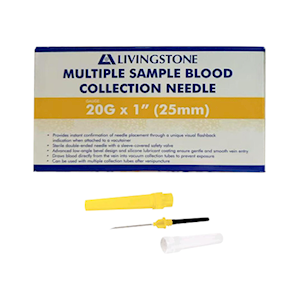 Livingstone Multiple Sample Blood Collection Needle Pen Type, 20G x 1.5 Inches, 38mm, Sterile, Yellow, 100 Pieces/Box