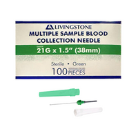 Livingstone Multiple Sample Blood Collection Needle Pen Type, 21G x 1.5 Inches, 38mm, Sterile, Green, 100 Pieces/Box
