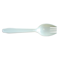 Livingstone Sporks, Spoon with Fork Single Design, White Recyclable Plastic, 148 mm, 100/Pack, Loose Pack