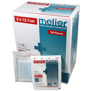 Melior Combine Dressing Pads, 9 x 12.7 cm, Nonwoven, Cotton Filled, Sterile, 1/Pack, 130/Dispenser Box Box