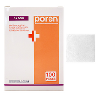 Poren Non-Adherent Absorbent Dressing, 5 x 5cm, Sterile, 100/Box Box