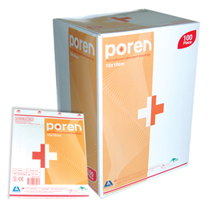 Poren Non-Adherent Absorbent Dressing, 10 x 10cm, Sterile, 100/Box (Supplied as 20 bxs of 5) Box
