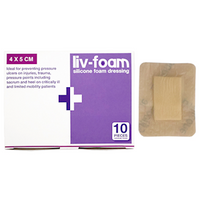 Liv-Foam Silicone Foam Dressing, 4 x 5cm, with Adhesive Border, Self Adherent, 10/Box Box