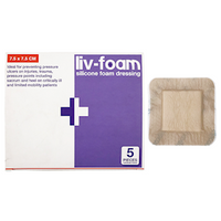 Liv-Foam Silicone Foam Dressing, 7.5 x 7.5cm, with Adhesive Border, Self Adherent, 5/Box Box