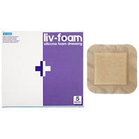 Liv-Foam Silicone Foam Dressing, 10 x 10cm, with Adhesive Border, Self Adherent, 5/Box Box