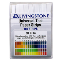 Livingstone Universal pH Indicator Strips Litmus Paper, pH 0 to 14 with Colour Chart, Biodegradable, 100 Tests/Pack Pack