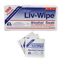 Liv-Wipe Mini Alcohol Swabs, Prep Pad, 70 Percent Isopropyl Alcohol Sanitiser, 62 x 30mm, Gamma Sterilised, 100 Pieces/Box Box
