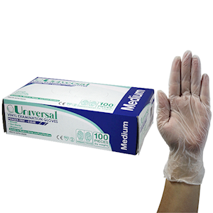 Out of Date, Universal Vinyl Exam Gloves, Powder Free, HACCP, Recyclable, 6.0g, Medium, Clear, 100/Box Price Discounted While Stocks last Box