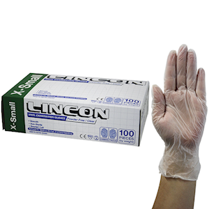 Out of Date Lincon Vinyl Exam Gloves, 6.0g, Recyclable, ASTM, Powder Free, TGA 304988, Medium, Clear, 100 Pieces/Box, Limited Stock