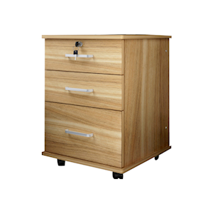 Miami Bedside Table Cabinet With Wheels, 3 Drawers, Natural Oak, Each Each