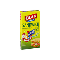 Glad Snap Lock Sandwich Bag, 18 x 17cm, Resealable, 30 Pieces/Pack Pack