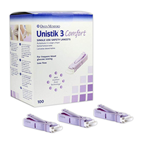 Owen Mumford Unistik 3 Comfort Blood Sampler Lancet, 28G x 1.8mm, Low Blood Flow, 100 Pieces/Box Box