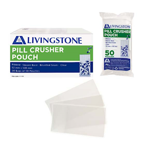 Livingstone Medicine Pill Crusher Pouch, Ribbed, Bevelled Seam, Rounded Corners, Clear, 52 x 120mm, 1000/Box Box