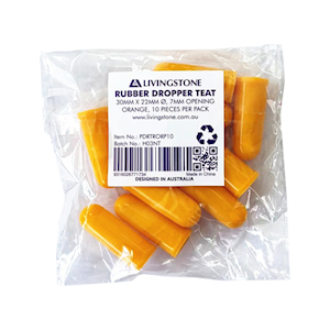 Rubber Dropper Teat, 30mm x 22 mm dia, 7mm opening, Orange, 10/Pack Pack
