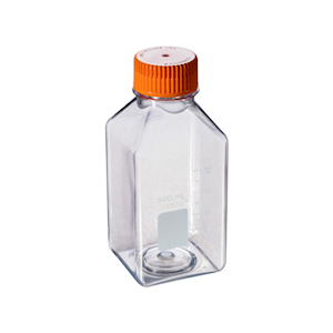 Corning Square Storage Bottle, Graduated with GL45, 500 mL, Clear, Orange HDPE Cap, Polyethylene Terephthalate (PET), 24 Pieces/Case Case