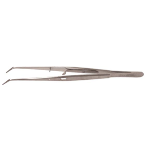 Reicodent Dental College Locking Tweezer Forceps, 150mm, Angled with Pin and Lock, Serrated, Stainless Steel, Germany, Each Each