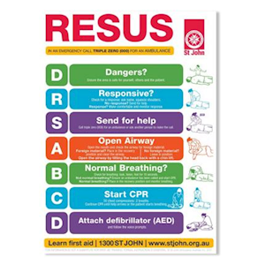 St John Resuscitation Chart, 59.4 x 42cm, A2 Size, A Guide to CPR, Resuscitation and Basic First Aid Procedures, Not Laminated, Each Each