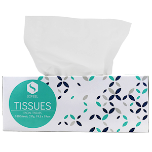 Sofeel Executive Facial Tissues, 2-Ply, 19.5 x 19cm, White, 180 Sheets/Box, Loose Box