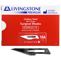 Livingstone Premium Surgical Scalpel Blade, Carbon Steel, Size 10A, Sterile, 100/Box Box