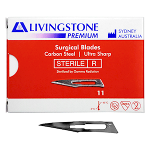 Livingstone Premium Surgical Scalpel Blade, Carbon Steel, Size 10A, Sterile, 100/Box Box