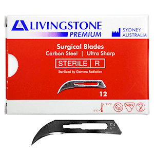 Livingstone Premium Surgical Scalpel Blade, Carbon Steel, Size 10A, Sterile, 100/Box Box