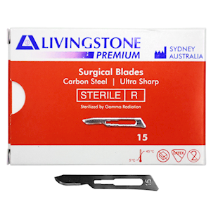 Livingstone Premium Surgical Scalpel Blade, Carbon Steel, Size 10A, Sterile, 100/Box Box