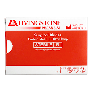 Livingstone Premium Surgical Scalpel Blade, Size 15, Carbon Steel, Ultra Sharp, Sterile, 100 Pieces/Box