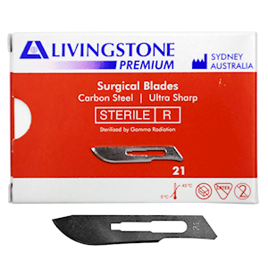 Livingstone Premium Surgical Scalpel Blade, Carbon Steel, Size 10A, Sterile, 100/Box Box