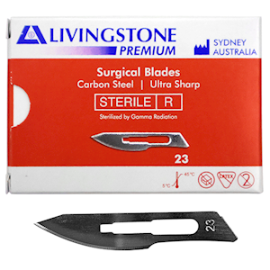 Livingstone Premium Surgical Scalpel Blade, Carbon Steel, Size 22, Sterile, 100/Box Box