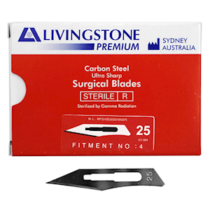 Livingstone Premium Surgical Scalpel Blade, Carbon Steel, Size 22, Sterile, 100/Box Box